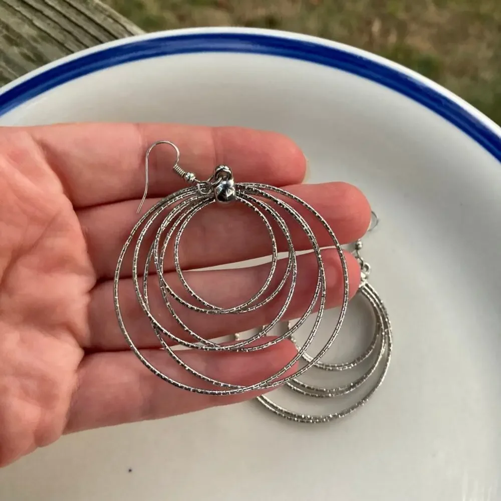 Silver circles fish hook earrings